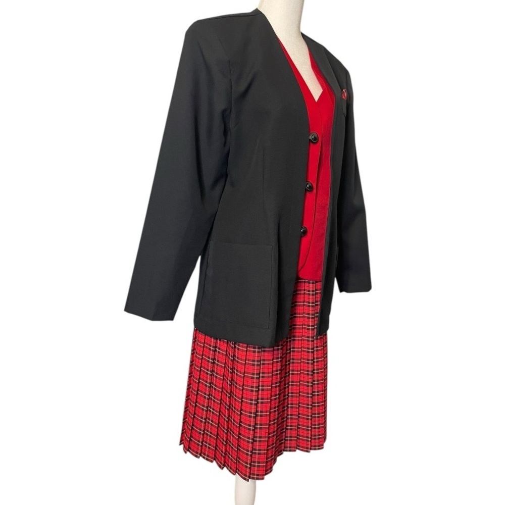 Vintage 80s Plaid Skirt Suit Set Red Black Power Suit Berg-Ray 10 Secretary Chic - Picture 7 of 11